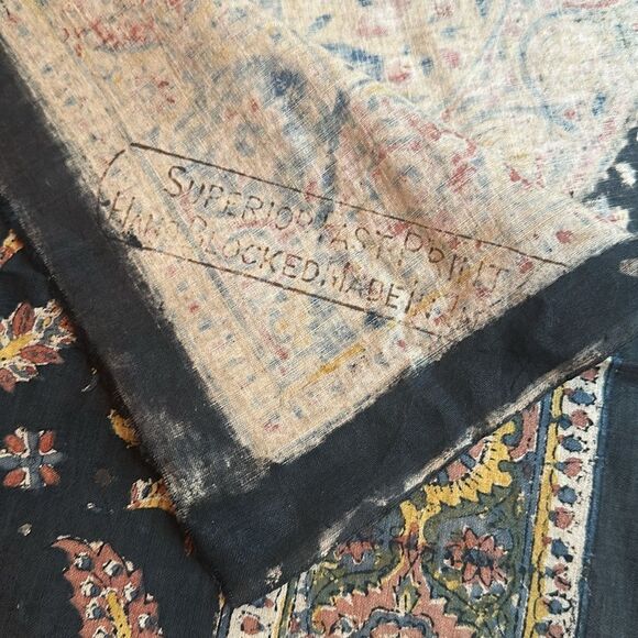 Vintage 1940s Handblocked India Cotton Boho Scarf - Picture 8 of 9